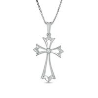 Diamond Accent Solitaire Gothic-Style Cross Pendant in Sterling Silver|Peoples Jewellers