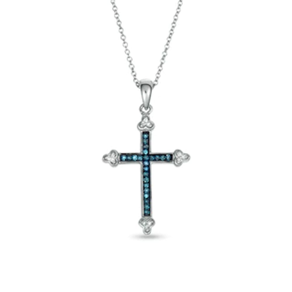 0.12 CT. T.W. Enhanced Blue and White Diamond Cross Pendant in Sterling Silver|Peoples Jewellers