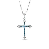 0.12 CT. T.W. Enhanced Blue and White Diamond Cross Pendant in Sterling Silver|Peoples Jewellers