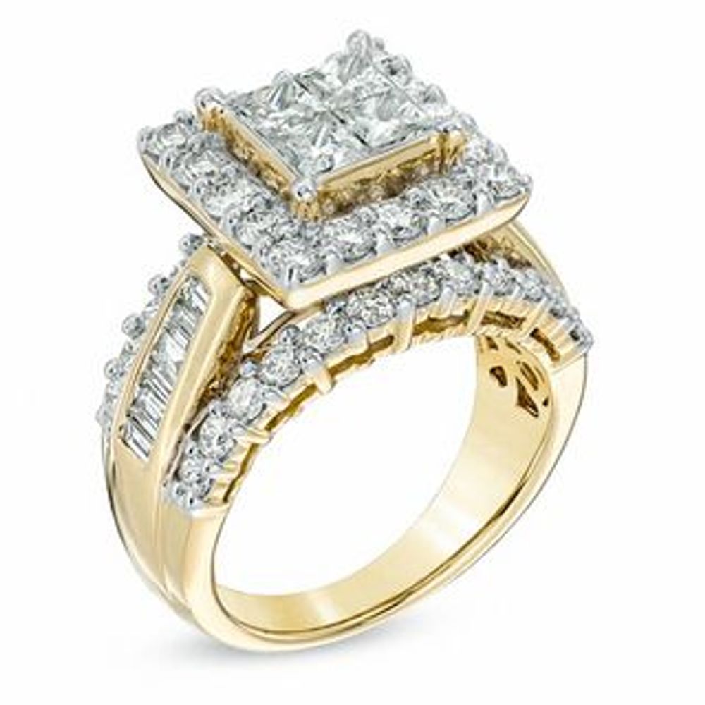 3.00 CT. T.W. Quad Princess-Cut Diamond Frame Engagement Ring in 14K Gold|Peoples Jewellers