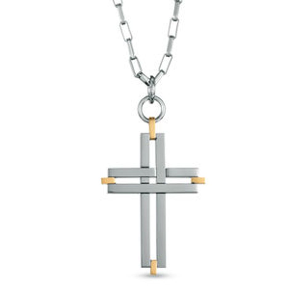 Men's Cross Pendant in Two-Tone Stainless Steel - 24"|Peoples Jewellers