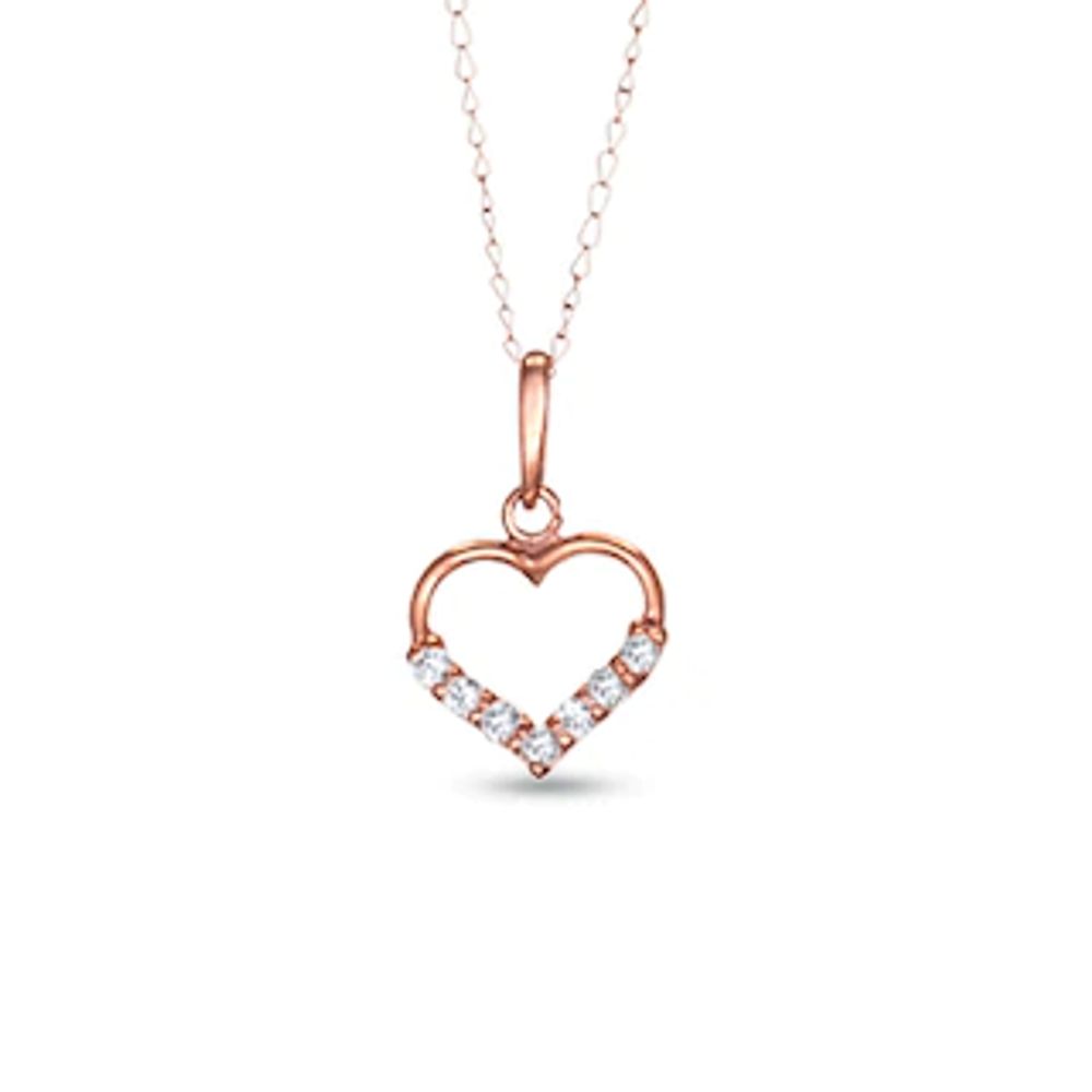 White Sapphire Heart Pendant in 14K Rose Gold - 15"|Peoples Jewellers