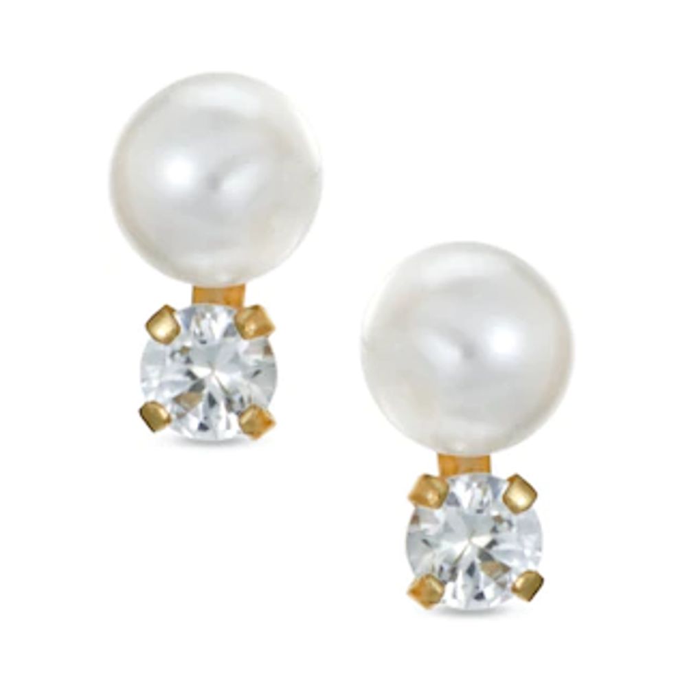 4.0mm Freshwater Cultured Pearl and Cubic Zirconia Stud Earrings in 14K Gold|Peoples Jewellers