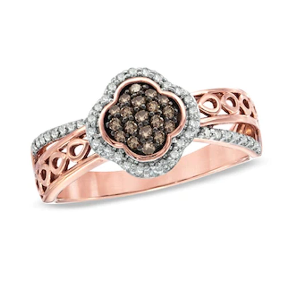 0.25 CT. T.W. Champagne and White Diamond Clover Cluster Ring in 10K Rose Gold|Peoples Jewellers