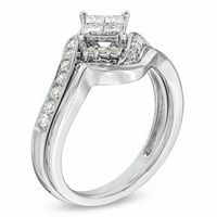 0.60 CT. T.W. Princess-Cut Quad Diamond Bypass Bridal Set in 10K White Gold|Peoples Jewellers