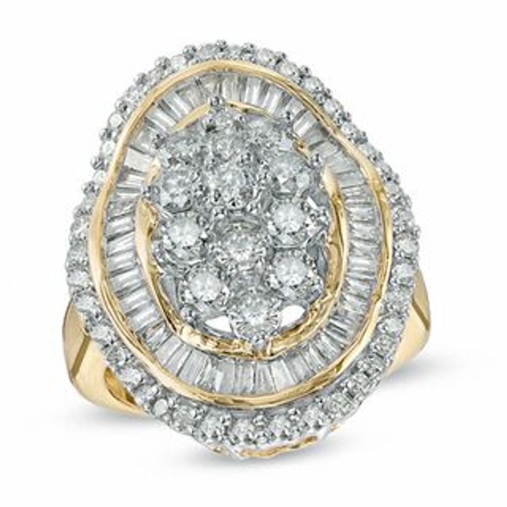 3.00 CT. T.W. Baguette and Round Diamond Layered Ring in 10K Gold|Peoples Jewellers