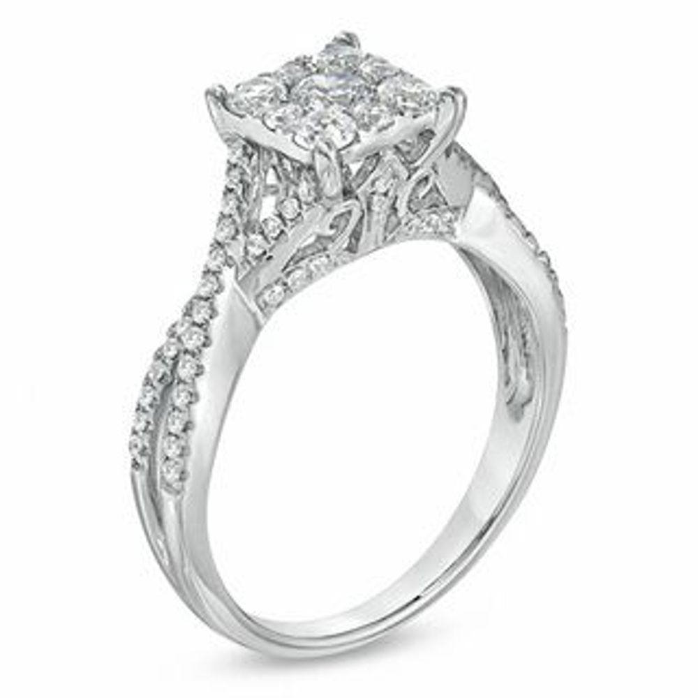 0.75 CT. T.W. Diamond Cluster Criss-Cross Shank Engagement Ring in 14K White Gold|Peoples Jewellers