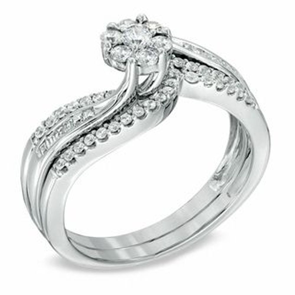 0.50 CT. T.W. Diamond Cluster Bridal Set in 10K White Gold|Peoples Jewellers