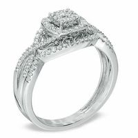 0.45 CT. T.W. Diamond Square Cluster Twist Shank Bridal Set in 10K White Gold|Peoples Jewellers