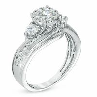 0.95 CT. T.W. Diamond Cluster Engagement Ring in 14K White Gold|Peoples Jewellers