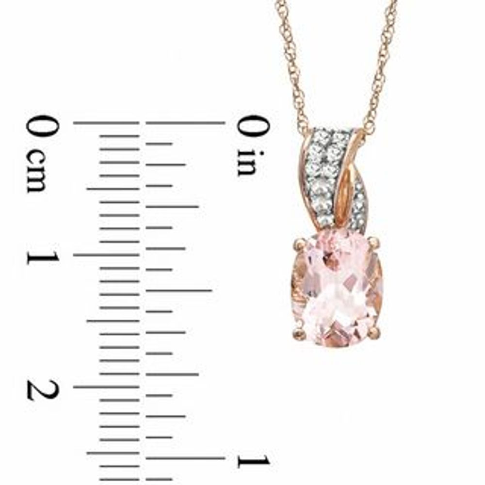 Oval Morganite and Lab-Created White Sapphire Ribbon Pendant in 10K Rose Gold|Peoples Jewellers