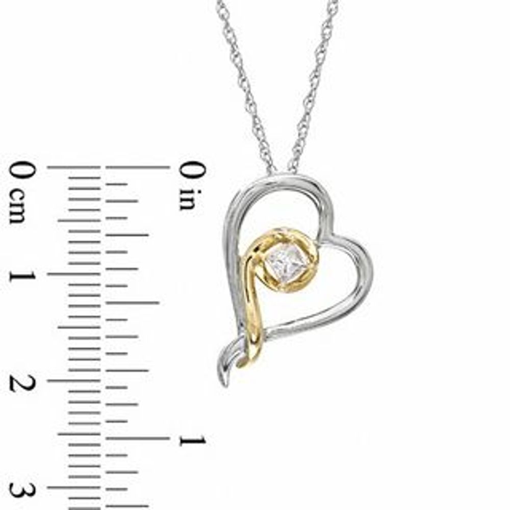 0.15 CT. Princess-Cut Diamond Solitaire Tilted Heart Pendant in 10K Two-Tone Gold|Peoples Jewellers