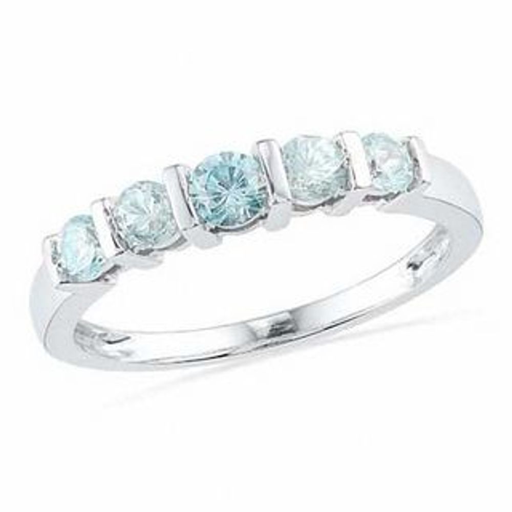 Aquamarine Five Stone Anniversary Band in Sterling Silver|Peoples Jewellers