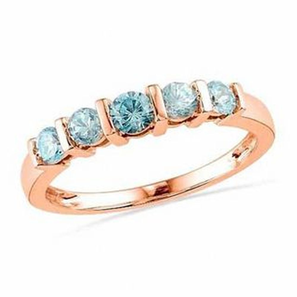 Aquamarine Five Stone Band in 10K Rose Gold|Peoples Jewellers