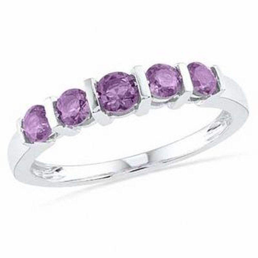 Amethyst Five Stone Anniversary Band in Sterling Silver|Peoples Jewellers