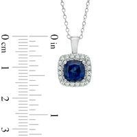 7.0mm Cushion-Cut Lab-Created and White Sapphire Pendant in Sterling Silver|Peoples Jewellers