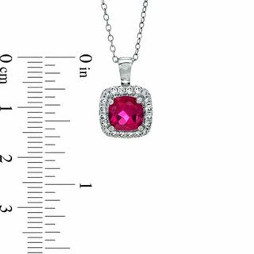 7.0mm Cushion-Cut Lab-Created Ruby and White Sapphire Pendant in Sterling Silver|Peoples Jewellers