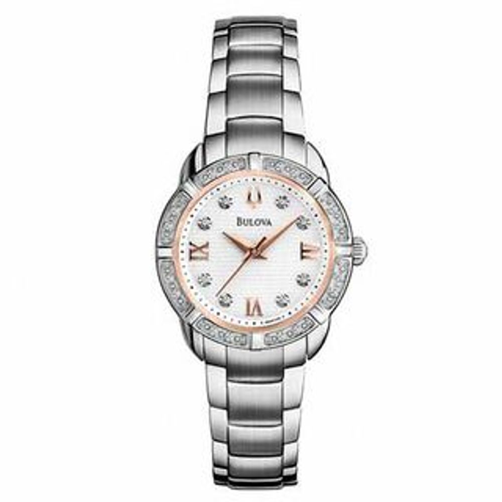 Ladies' Bulova Maribor Collection Diamond Accent Watch with White Dial (Model: 96R176)|Peoples Jewellers