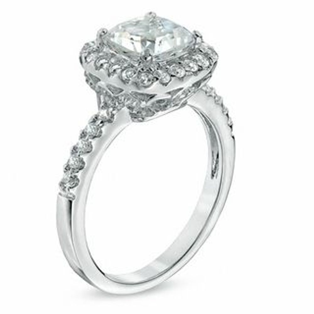 7.0mm Cushion-Cut Lab-Created White Sapphire Ring in Sterling Silver|Peoples Jewellers