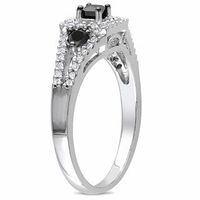 0.50 CT. T.W. Enhanced Black and White Diamond Three Stone Ring in Sterling Silver|Peoples Jewellers