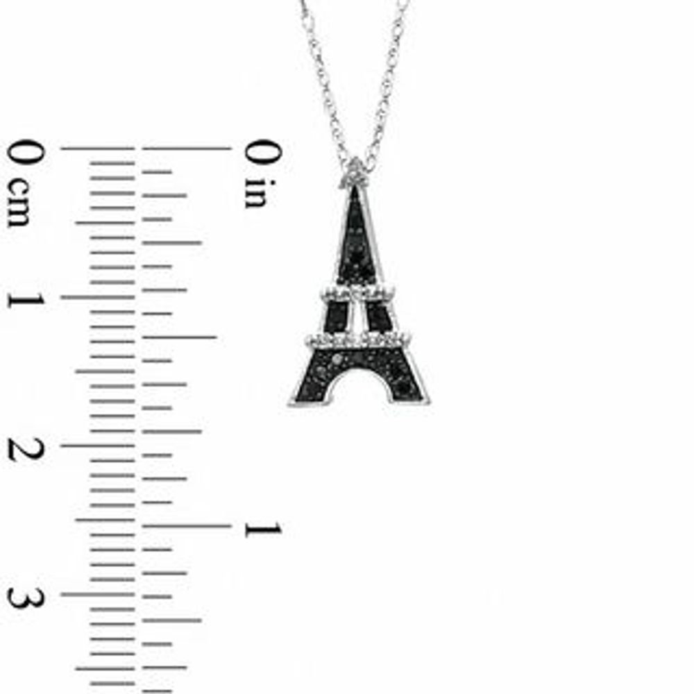 0.09 CT. T.W. Enhanced Black and White Diamond Eiffel Tower Pendant in Sterling Silver|Peoples Jewellers