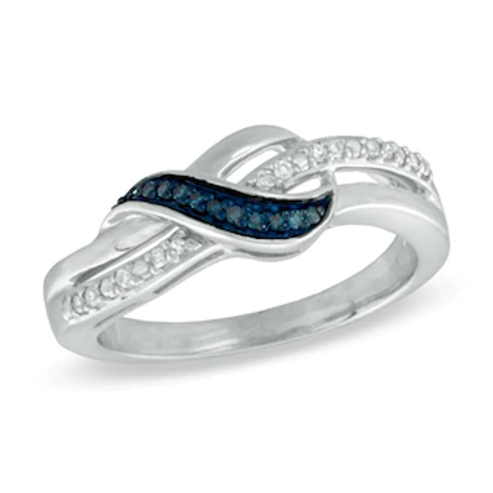 0.10 CT. T.W. Enhanced Blue and White Diamond Loose Knot Ring in Sterling Silver|Peoples Jewellers