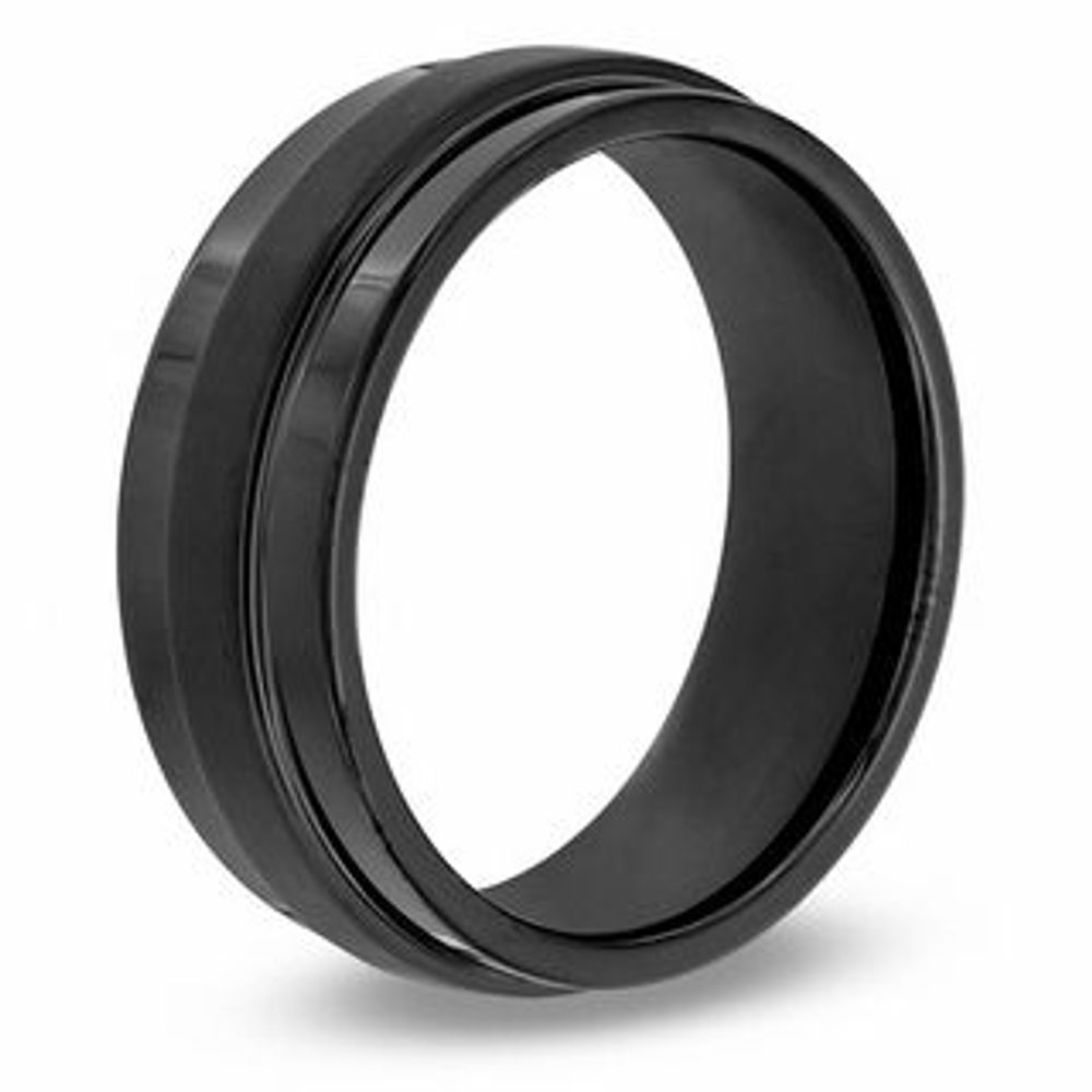 Triton Men's 8.0mm Comfort Fit Black Tungsten Carbide Step Edge Wedding Band - Size 10|Peoples Jewellers