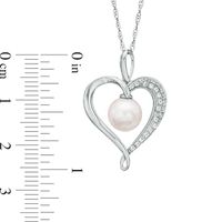 7.5-8.0mm Freshwater Cultured Pearl and Lab-Created White Sapphire Heart Pendant in Sterling Silver|Peoples Jewellers