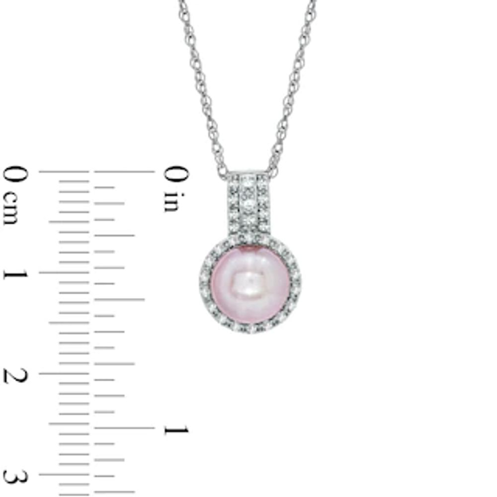 7.5-8.0mm Pink Freshwater Cultured Pearl and Lab-Created White Sapphire Pendant in Sterling Silver|Peoples Jewellers