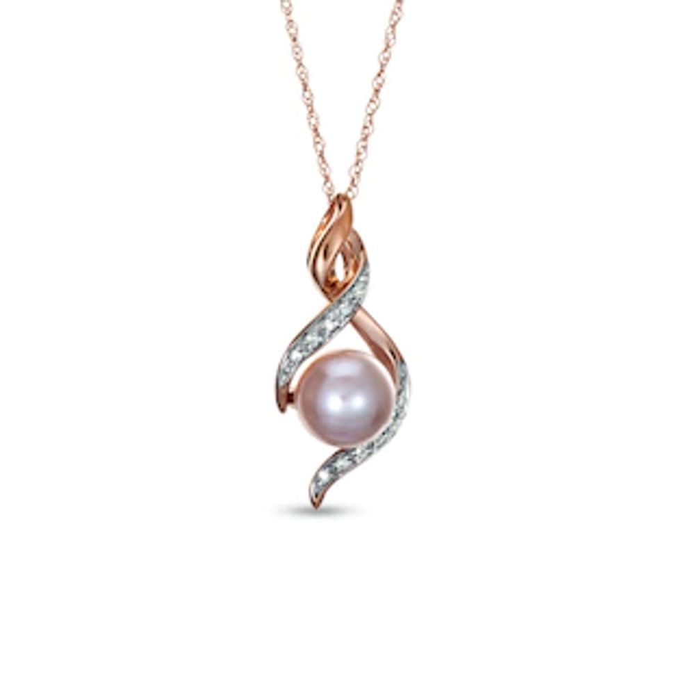 7.5-8.0mm Pink Freshwater Cultured Pearl and Diamond Accent Pendant in 10K Rose Gold|Peoples Jewellers