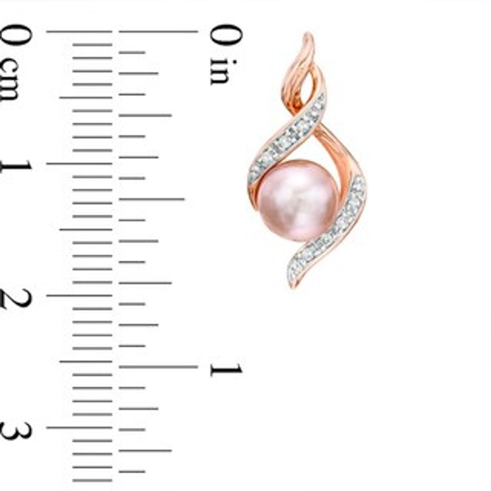 6.0-6.5mm Pink Freshwater Cultured Pearl and Diamond Accent Earrings in Sterling Silver with 14K Rose Gold Plate|Peoples Jewellers