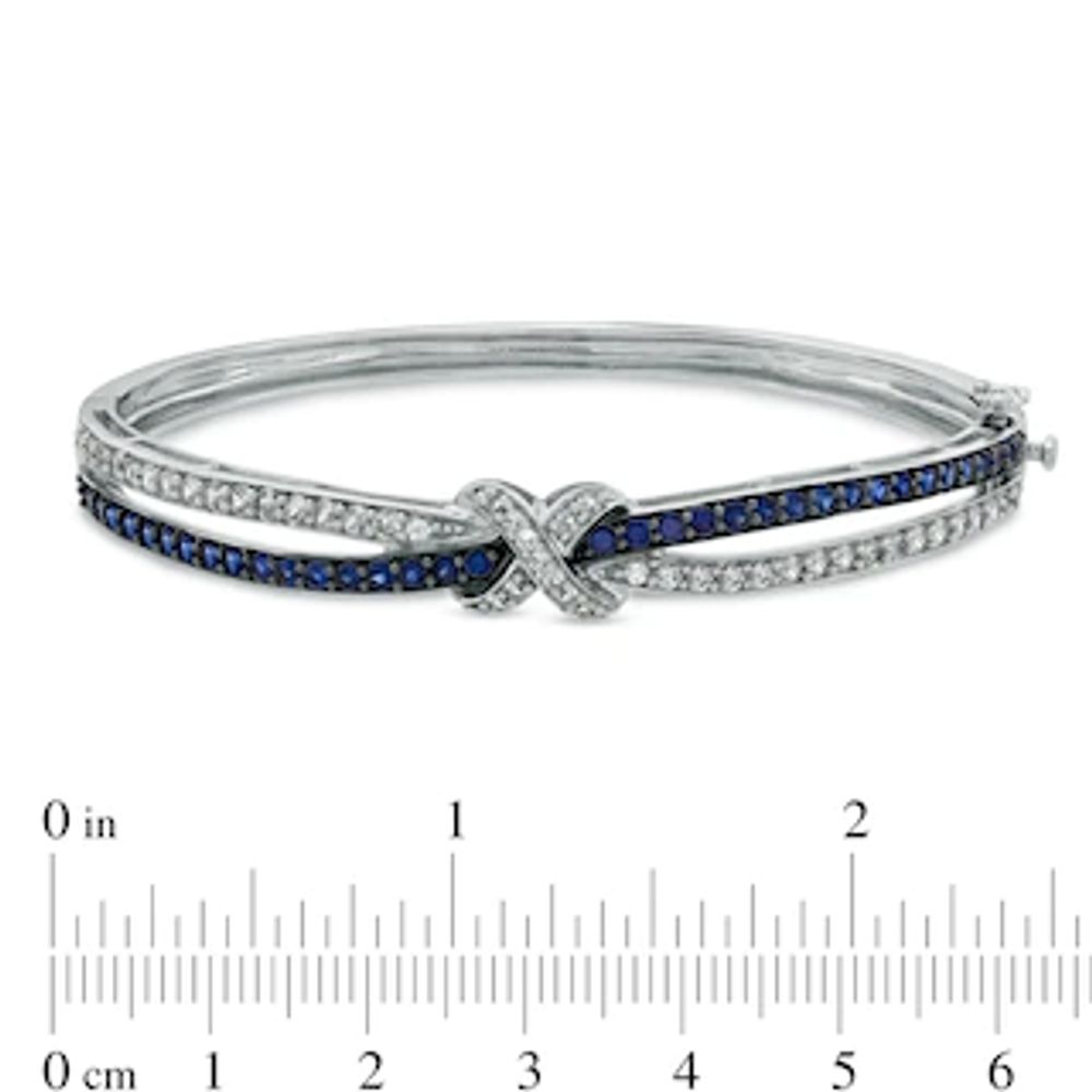 Lab-Created Blue and White Sapphire Bangle in Sterling Silver|Peoples Jewellers