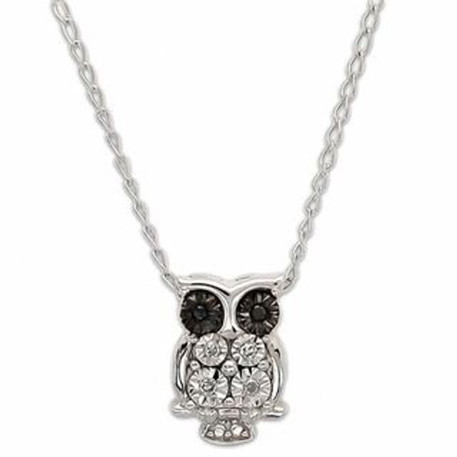 TEENYTINY™ Enhanced Black and White Diamond Accent Owl Pendant in Sterling Silver - 17"|Peoples Jewellers