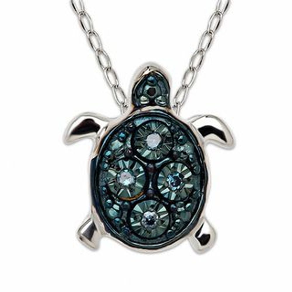TEENYTINY™ Blue Diamond Accent Turtle Pendant in Sterling Silver - 17"|Peoples Jewellers