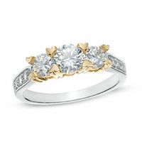 Lab-Created White Sapphire Three Stone Heart-Prong Ring in 10K Two-Tone Gold|Peoples Jewellers