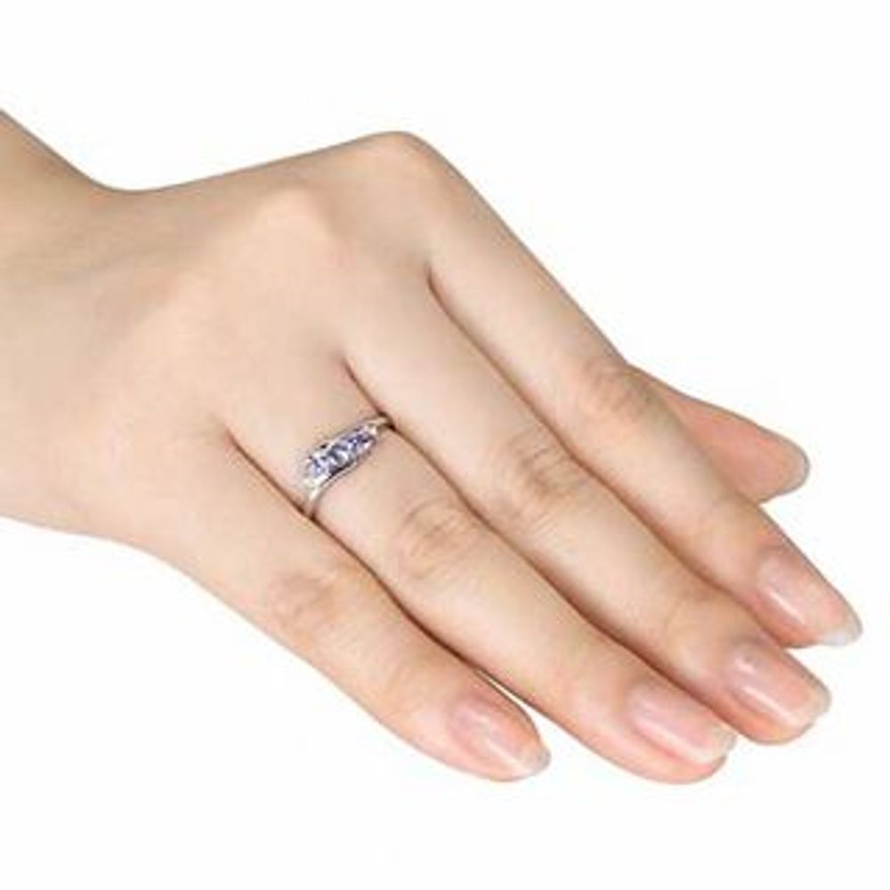 Tanzanite and Diamond Accent Three Stone Ring in 10K White Gold|Peoples Jewellers