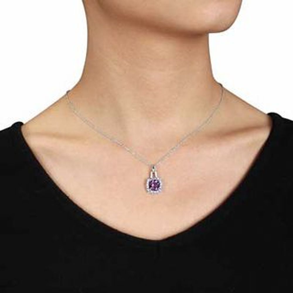 8.0mm Cushion-Cut Amethyst, Tanzanite and Diamond Accent Pendant in Sterling Silver|Peoples Jewellers