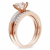 6.0mm Morganite and 0.34 CT. T.W. Diamond Bridal Set in 10K Rose Gold|Peoples Jewellers