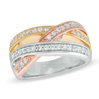 Lab-Created White Sapphire Criss-Cross Ring in Sterling Silver with 14K Two-Tone Gold Plate|Peoples Jewellers