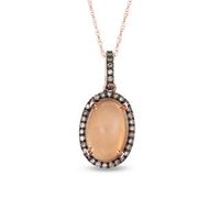 Oval Peach Moonstone and 0.14 CT. T.W. Enhanced Champagne Diamond Pendant in 10K Rose Gold|Peoples Jewellers