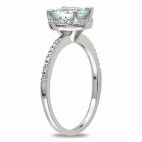 7.0mm Aquamarine and 0.05 CT. T.W. Diamond Frame Ring in Sterling Silver|Peoples Jewellers