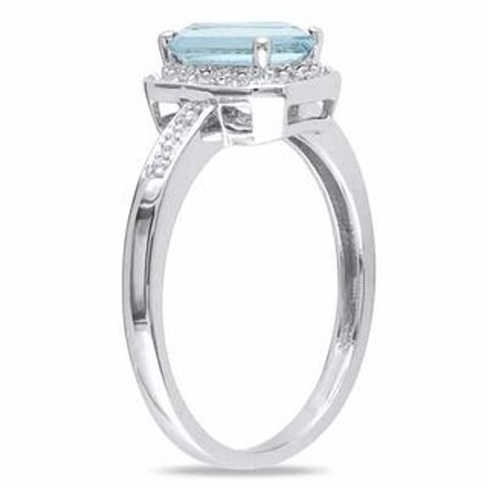 Emerald-Cut Aquamarine and Diamond Accent Ring in Sterling Silver|Peoples Jewellers