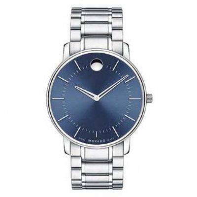 Peoples Men's Movado Masino™ Stainless Steel Watch with Blue Dial (Model:  606332)|Peoples Jewellers | Willowbrook Shopping Centre