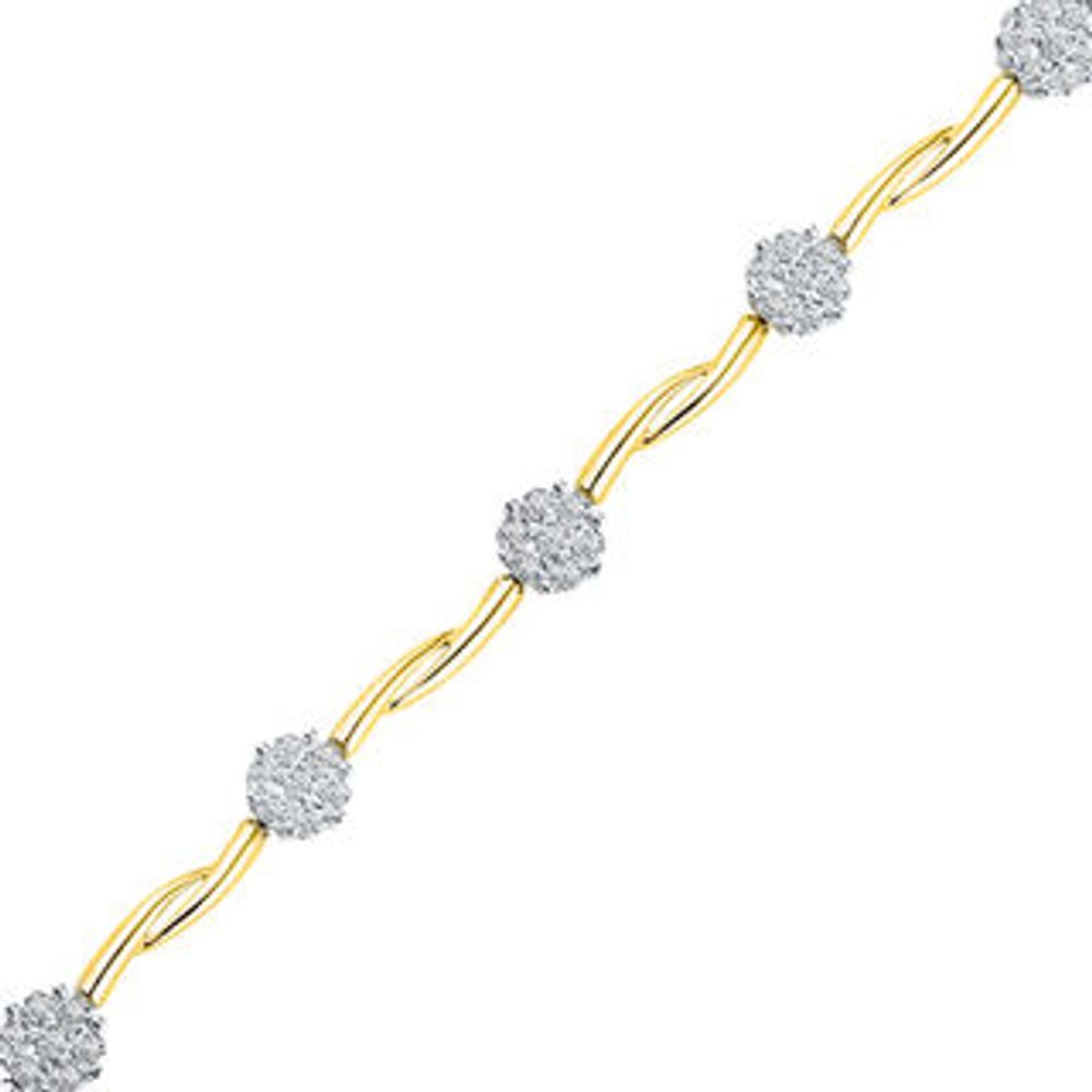 0.33 CT. T.W. Diamond Cluster Wavy Station Bracelet in 10K Gold|Peoples Jewellers