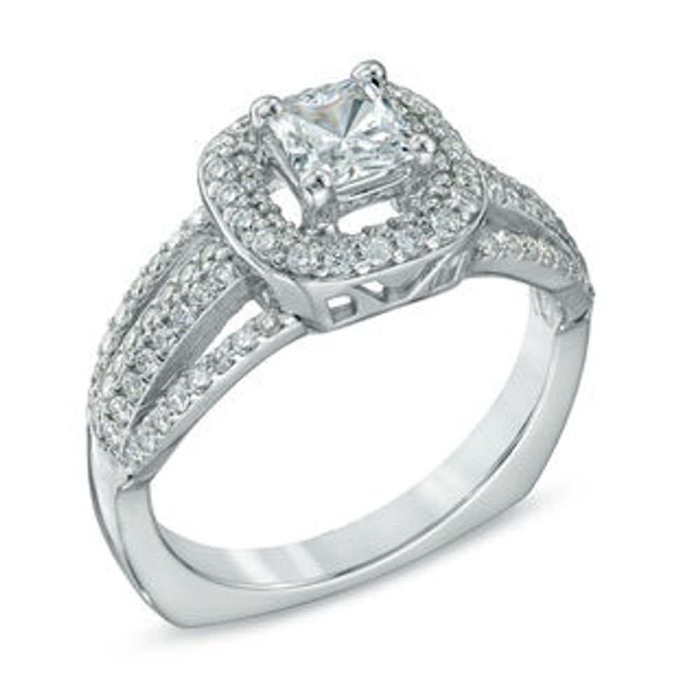 1.00 CT. T.W. Certified Canadian Princess-Cut Diamond Frame Split Shank Ring in 14K White Gold (I/I1)|Peoples Jewellers