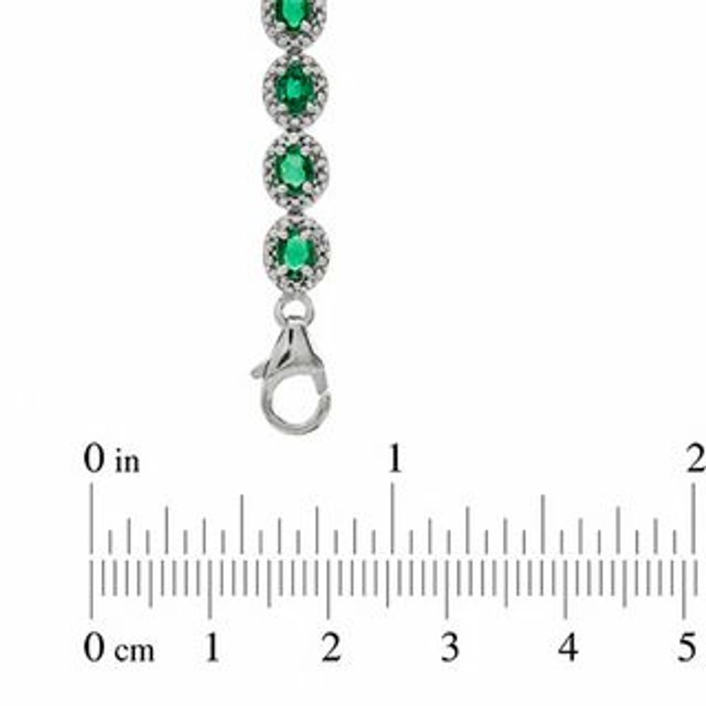 Oval Lab-Created Emerald and 0.075 CT. T.W. Diamond Bracelet in Sterling Silver - 7.5"|Peoples Jewellers