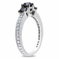 1.24 CT. T.W. Enhanced Black and White Diamond Three Stone Engagement Ring in 10K White Gold|Peoples Jewellers