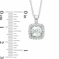 7.0mm Cushion-Cut Lab-Created White Sapphire Frame Pendant in Sterling Silver|Peoples Jewellers