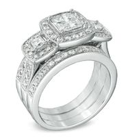 1.50 CT. T.W. Princess-Cut Quad Diamond Three Piece Bridal Set in 14K White Gold|Peoples Jewellers