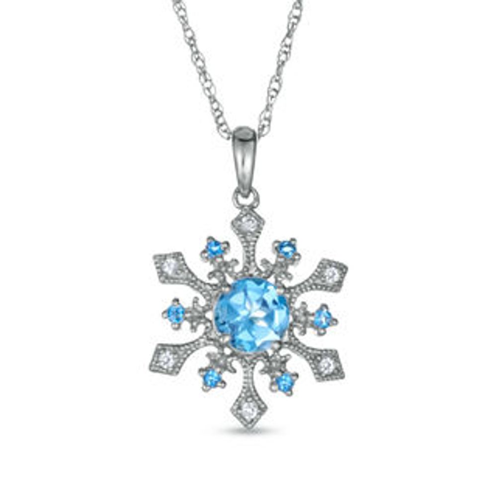 6.0mm Blue Topaz and Lab-Created White Sapphire Snowflake Pendant in Sterling Silver|Peoples Jewellers